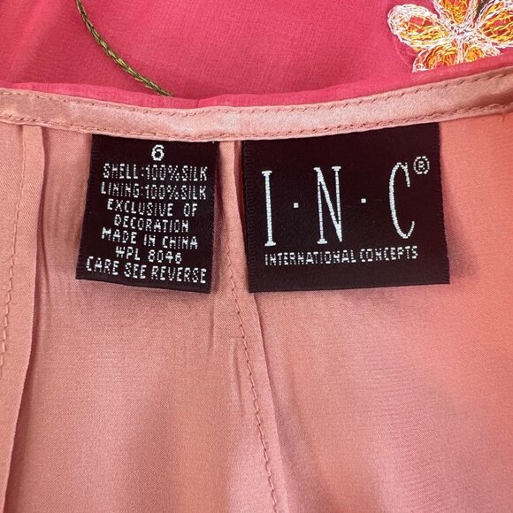 Womens INC Embroidered Silk Skirt Size 6 Floral Pink Lined Zipper - Picture 6 of 7